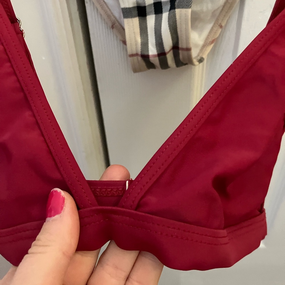 Burberry Beige Nova Check Bikini Bottom with Red Bikini Top - Picture 3 of 13